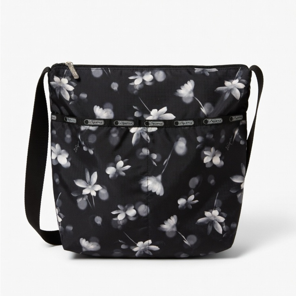 Lesportsac Black and White Floral Nylon Shoulder Bag